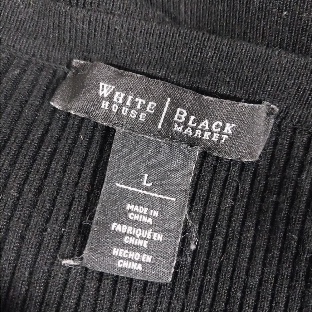 WHITE HOUSE BLACK MARKET! BLACK RIBBED KNIT, WHITE TRIM, POCKETED SWEATER! SZ L - Picture 6 of 9
